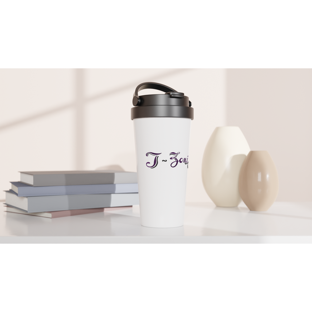 T-Zoni - White 15oz Stainless Steel Travel Mug (Purple +Black)