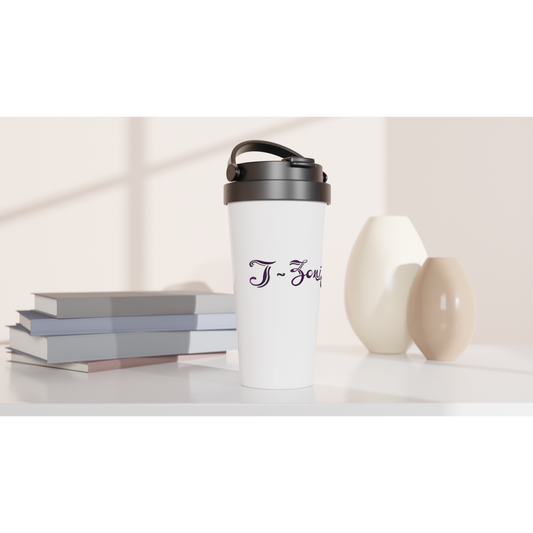 T-Zoni - White 15oz Stainless Steel Travel Mug (Purple +Black)