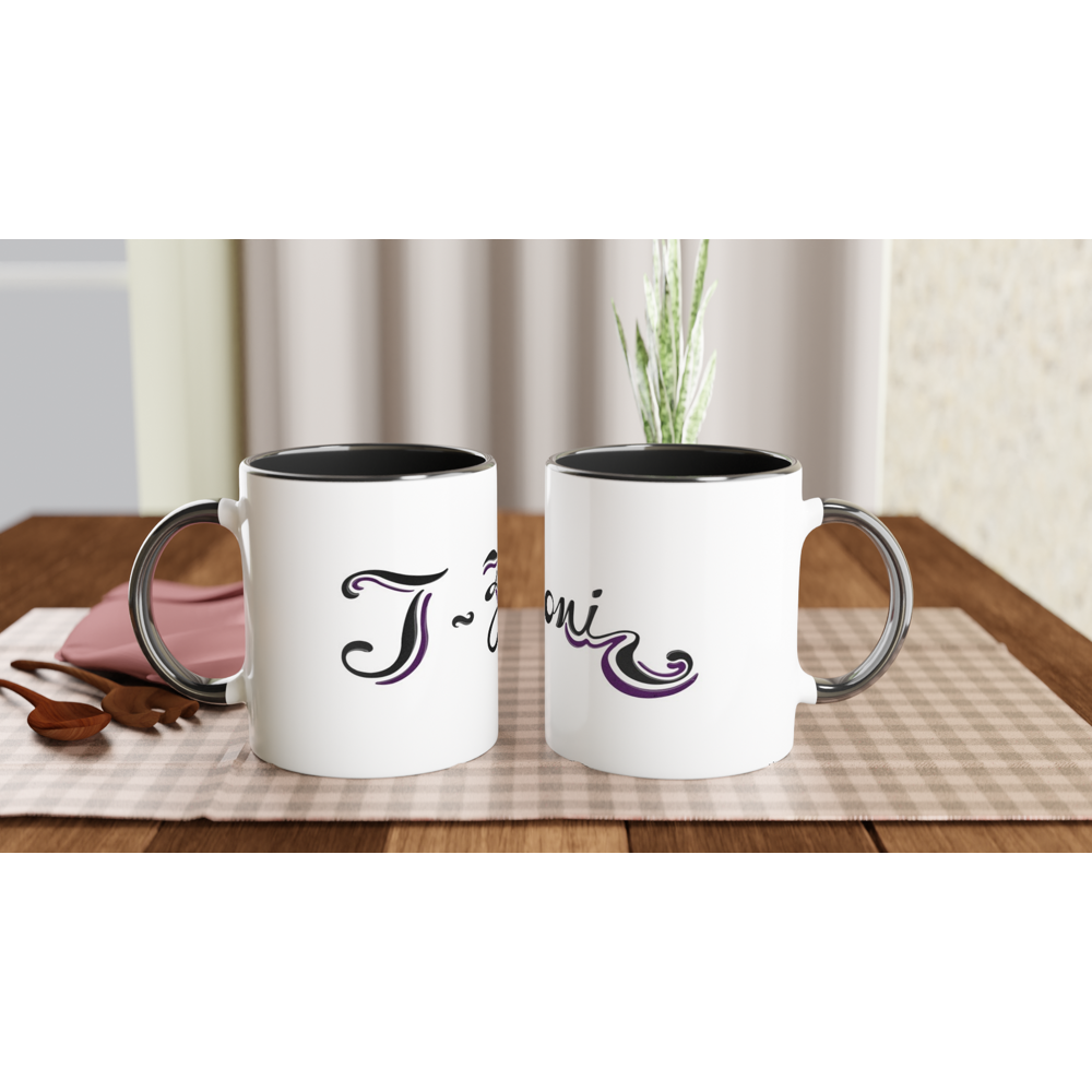 T-Zoni - White 11oz Ceramic Mug with Color Inside (Black + Purple)