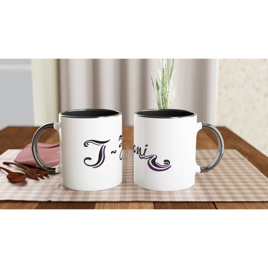 T-Zoni - White 11oz Ceramic Mug with Color Inside (Black + Purple)